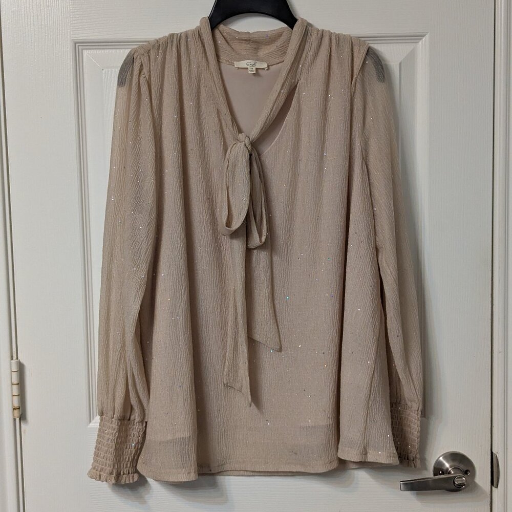 Gold Metallic Shimmer Bow Neck Blouse